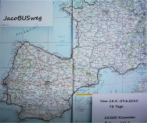 Kartenausschnitt mit Markierung des JacoBUSweges